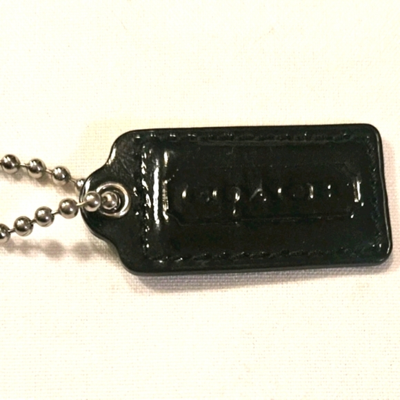 COACH Black Patent Leather Bag Charm Keychain Hang Tag Small   1.5" x 1" - Picture 1 of 5
